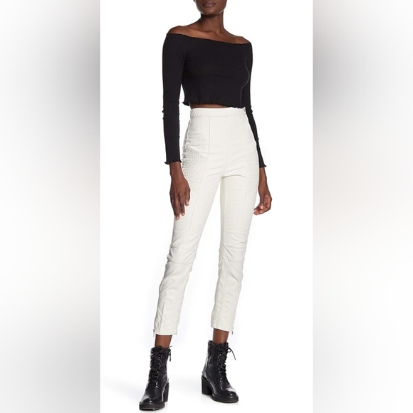 Free People White Faux Leather High Rise Ankle Zip Moto Pants NWT - Picture 5 of 15